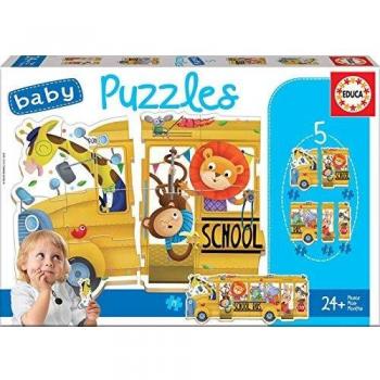 Educa - Baby Puzzles Bus de Animalitos, Set de 5 Puzzles Infantiles Progresivos de 3 a 5 piezas, a partir de 24 meses