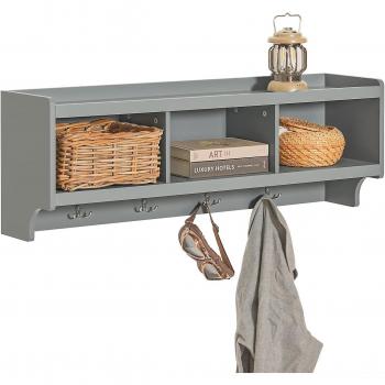 SoBuy FHK28-HG Perchero de Pared Estantería de Pared con 3 Compartimentos y 4 Ganchos, Color Gris, Dimensiones: 100 x 25 x 35 cm