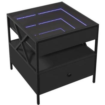 Mesa de centro con Infinity LED negro 50x50x51 cm, mesa auxiliar, mesa de café, mesa de sofá para salón, mesa de té, patas de metal