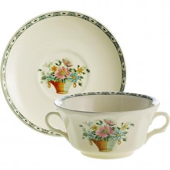 Taza de consomé con plato Canasto Floral La Cartuja de Sevilla
