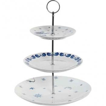 Frutero porcelana metal 27x27x34 3 pisos azul