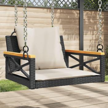 Black Poly Rattan Swing Bench with Cushions 63x62x40 cm