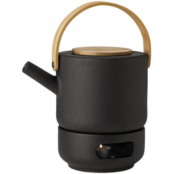 Stelton Theo Set Tetera de 1,25 litros y calientaplatos de gres, Color Negro