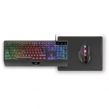 Pack Gaming Mars Gaming MCP124 - Teclado H-MECH RGB, Ratón Óptico 3200 DPI, Alfombrilla, Español, Negro