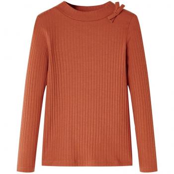 Camiseta para Niños de Manga Larga en Color Coñac, Ropa Infantil de Cuello Redondo y Forma Recta