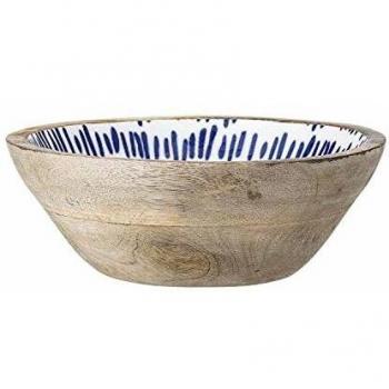 Bloomingville - Cuenco (madera de mango, 20 cm), diseño de flores, color azul y blanco