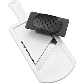 Fackelmann Mandolina de Cocina profesional ajustable para cortar verduras con Protector de Dedos, polímero y acero inoxidable, colores Blanco y Negro. 32x12, 5cm, 1 ud