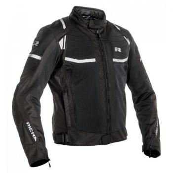 Richa Chaqueta de Moto Airstream-X Negra, chaqueta textil impermeable para motocicleta, color negro con detalles en blanco, talla S