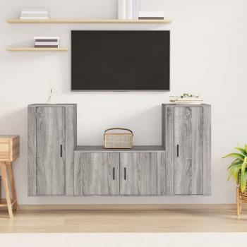 Set de muebles de TV 3 piezas madera contrachapada gris Sonoma vidaXL