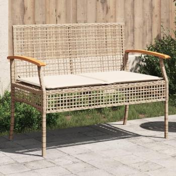 Beige Poly Rattan Acacia Wood Garden Bench with Cushion