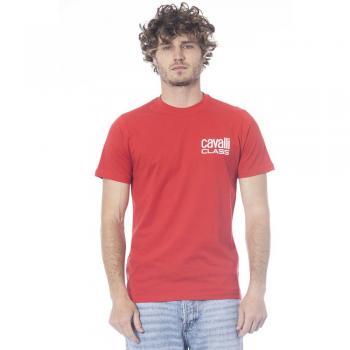 Cavalli Class Red Logo Print Cotton T-Shirt - Male, Size: M