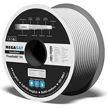 Cable coaxial 100m 7mm 135dB cinco capas de blindaje HQ UHD Megasat