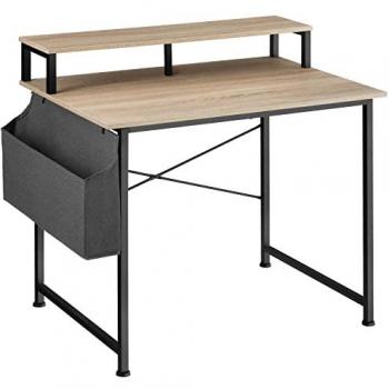 Tectake Mesa de Escritorio con Estante y Bolsa de Tela Adicional, Funcional de Estilo Industrial, Tableros Estables de Aglomerado Efecto Madera con Recubrimiento Protector de Melamina, Dimensiones
