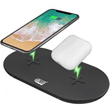Adesso AUH-1040 Wireless Fast Charging Mobile Device Charger for Headsets, Smartphones, and Smartwatches - Black, Indoor