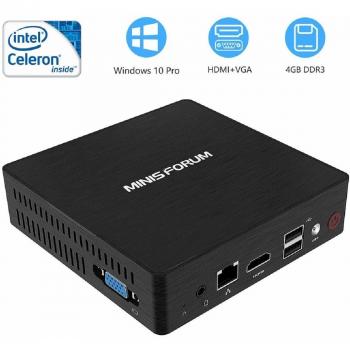 Mini PC, procesador Intel Celeron N3060 Mini computadora de escritorio 4G DDR3/64GB eMMC con Windows 10 Pro, HDMI+VGA Pantalla doble /4K/USB3.0/ BT4.2/ Dual WiFi con sistema de enfriamiento silencioso