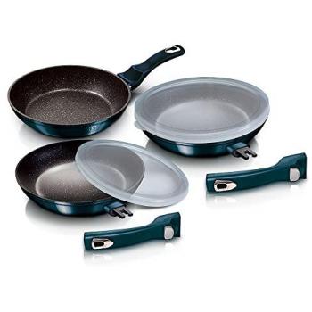 Berlinger Haus Aquamarine Juego 3 Sartenes Inducción 20-24-28 cm Aluminio Forjado, Antiadherente Ecológico sin PFOA, Tapas Herméticas, Mangos Desmontables