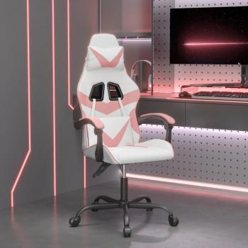Silla Gaming Giratoria de Cuero Sintético Blanco y Rosa - Maison Exclusiva