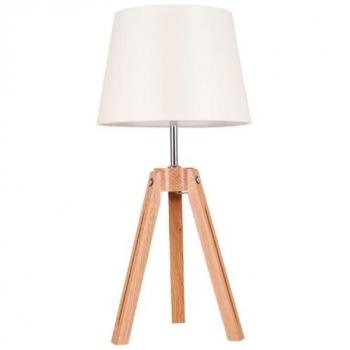 Lámpara de Mesa Tripode EPIKASA, Madera de Roble, Metal y Tejido Beige, 30x30x55,5 cm