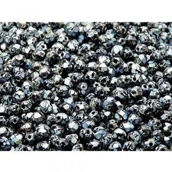 Fire-Polished Beads, 4 mm, 100 piezas, cuentas de vidrio facetadas redondas checas, pulido al fuego, Jet/Travertine