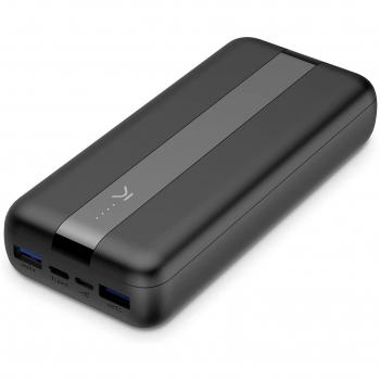 Ksix Powerbank 20000mAh con Power Delivery 20W y Cable USB-C Incluido, Batería Externa de Polímero de Litio, Negro