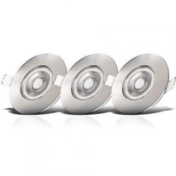 B.K.Licht I Juego de 3 luces LED empotradas en el baño I Ultra plano 25mm I Ø90mm I níquel mate I 3 tablas LED de 5W I 460 lumen I 3.000K blanco cálido I IP44 I foco empotrado en el baño