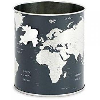 Balvi Portalápices Globe Color Gris Diseño Mapa del Mundo, Incluye avión magnético Lata 10x8,5x8,5 cm