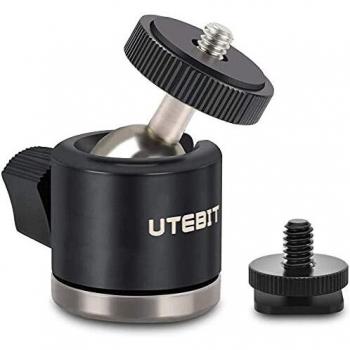 UTEBIT Tripod Head 360 Degree Swivel Mini Ball Head MAX. Load 2kg Bracket Holder with Lock and Hot Shoe Adapter Compatible for Camera/Camcorders/LED Light