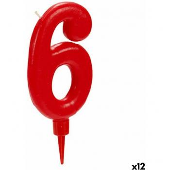 Vela de Cumpleaños Roja Número 6 (12 Unidades)