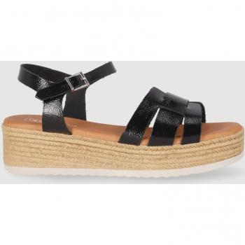 Sandalias de cuña de mujer Chika10 ST Carly 5439 en piel negra con hebilla abrochada al tobillo