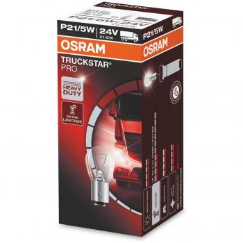 Bombilla halógena OSRAM Truckstar Pro P21/5W 24V, 5/21W, lámpara de señalización para camión, caja plegable (10 lámparas)