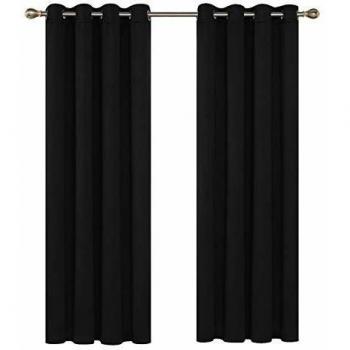 Deconovo Cortinas Dormitorio Moderno Suave Cortina Opaca para Ventanas de Habitación Infantil Niño con Ollaos 2 Paneles 132 x 242 cm Negro