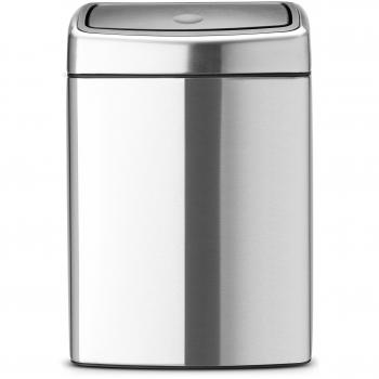 Brabantia Touch Bin - Cubo de basura rectangular, 10 litros, cubo interior de plástico extraíble, acero mate anti-huella, Gris mate