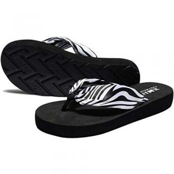 Sandalias Mujer Verano, Estilo Bohemio Cinta Seda Decorado, Zapatillas Antideslizantes de Playa, Cebra, 37 EU