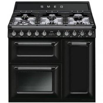 Cocina de Gas SMEG TR93BL Negra, Independiente, 90cm con 6 Quemadores y 3 Hornos Termoventilados, Clase A