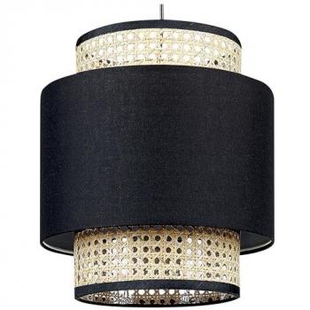 Lámpara Colgante de Ratán Natural y Negro con Pantalla de Tela Estilo Boho