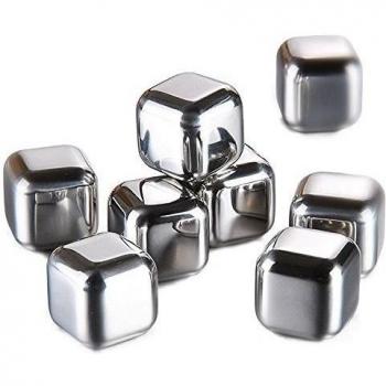 Quarice®8 Piezas [Cubitos Enfriadores con Pinza y Organizador de cajón] Enfriador Metálicos de Acero Inoxidable con Pinza y Para Enfriar Bebidas Zumo Jugo como Whisky Vino Cervezas Manejando Sabor Original