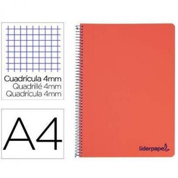 Cuaderno espiral liderpapel A4 wonder tapa plastico 80h 90gr cuadro 4mm con margen color rojo.