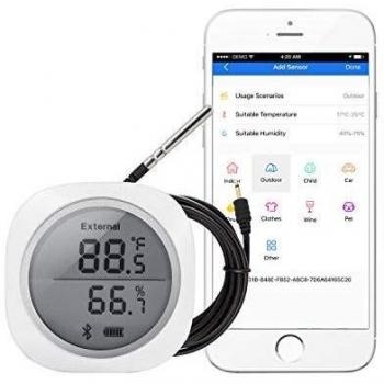 Inkbird IBS-TH1 Plus Bluetooth Registrador de Temperatura y Humedad Data Logger Termometro Digital con Sonda Externa y LCD Pantalla, Eléctrica de 2* Batería para Caja de Cigarro, Reptile Terrario