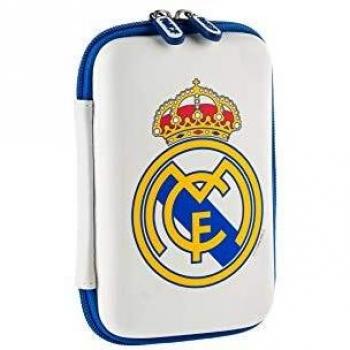 Real Madrid Estuche tecnológico con cremallera color blanco con escudo