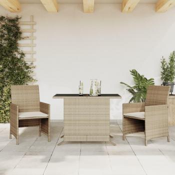 3-Piece Beige Poly Rattan Bistro Set with Cushions