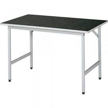 Mesa de trabajo regulable en altura RAU con superficie de linóleo 1250x800mm, capacidad hasta 300 kg