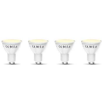 B.K.Licht I Juego de 4 LED GU10 Wi-Fi Lamp I 5.5 Watt I 350 Lumen I 2.700K Blanco cálido I Dimmable I Aplicación Control de voz Alexa Google Home I iOS y Android I Bombilla WLAN I Bombilla inteligente