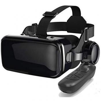HUA JIE Gafas 3D VR, Gafas de Realidad Virtual con Auriculares, Visión de 360 Grados FOV Botón Máxima