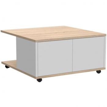 Mesa de centro portátil color roble y blanco brillante 70x70x36 cm FMD