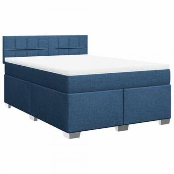 Cama Box Spring con Colchón de Tela Azul 140x190 cm