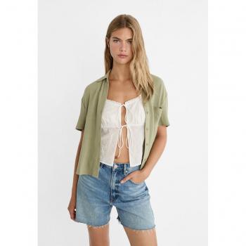 Khaki Short Sleeve Linen Blend Shirt S