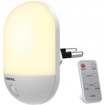 Luz Nocturna Infantil OMERIL Luz Quitamiedos con Control Remoto, Función de Temporización y 3 Brillo Ajustable, Luz Noche Enchufe para Habitación Bebé, Dormitorio, Sala, Garaje, Baño, Pasillos