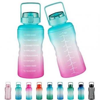 Justfwater Botella de agua sin BPA con marcador de tiempo y pajita, botella deportiva de 3,78 L con asa para Fitness, Gimnasio, Oficina, Pesca, Actividades al Aire Libre