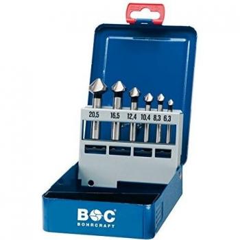Juego de avellanadores DIN 335 C HSS Bohrcraft 17001410006 en caja metálica KS6, medidas de 6,3 a 20,5 mm, incluye 6 unidades