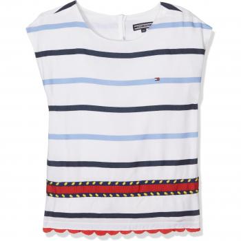 Tommy Hilfiger Embellished Rayon Stripe Top S/S, Camiseta sin Mangas para Niños, Blanco